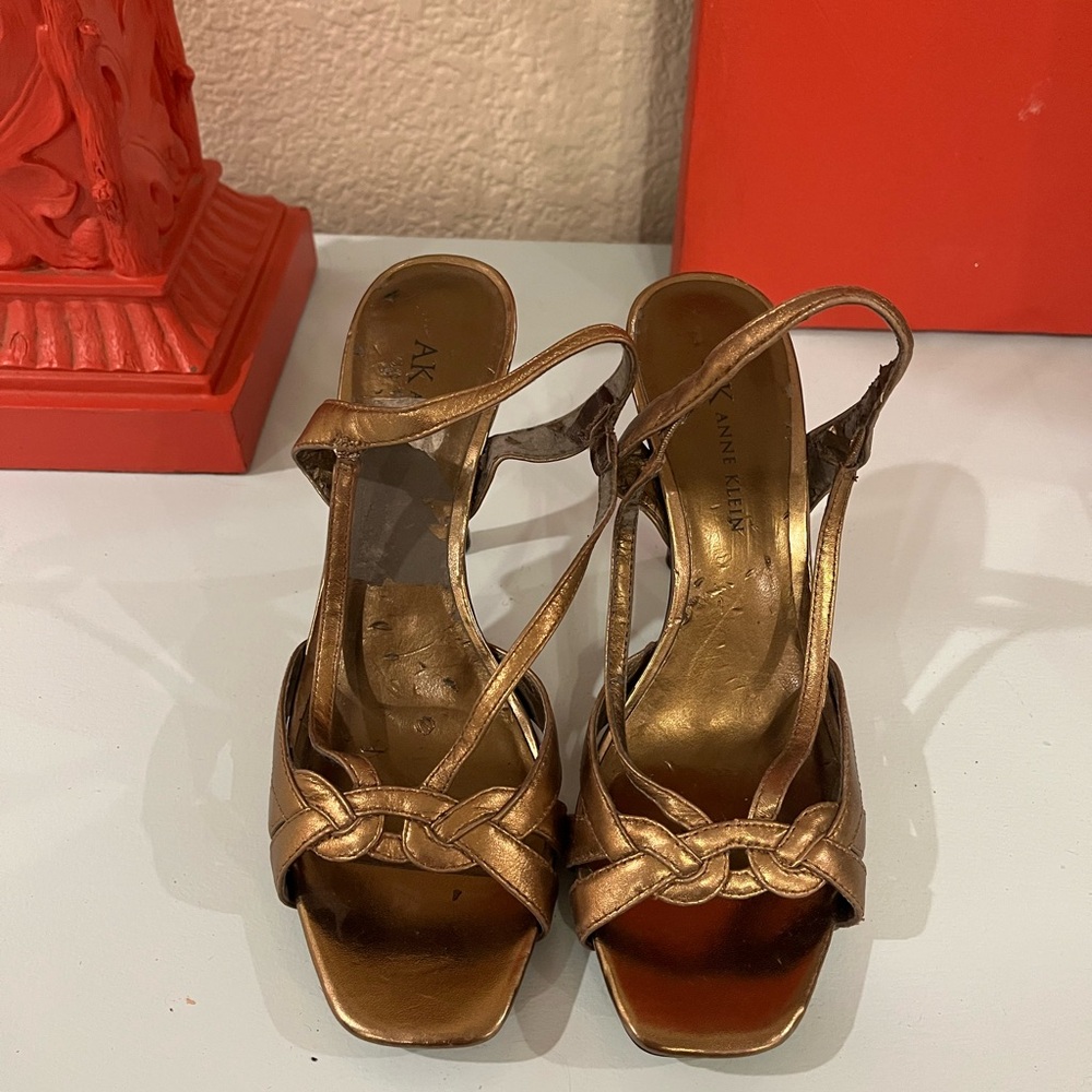 Anne Klein Metallic Bronze Braided Slingback Heels
